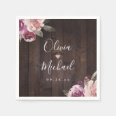 Mauve paars & mulberry florale bruiloft servet (Voorkant)