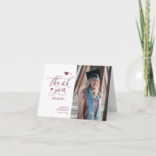 Mauve Paars Script Minimalist Photo Afstuderen Bedankkaart (Voorkant)
