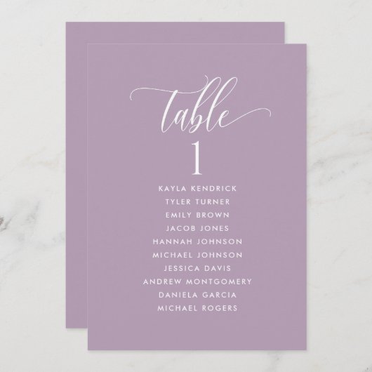Mauve Paars, Zitplankaarten met gastnamen (Voorkant / Achterkant)