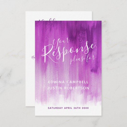 Mauve paarse abstracte kunstbruiloft QR-code RSVP Kaartje (Voorkant / Achterkant)