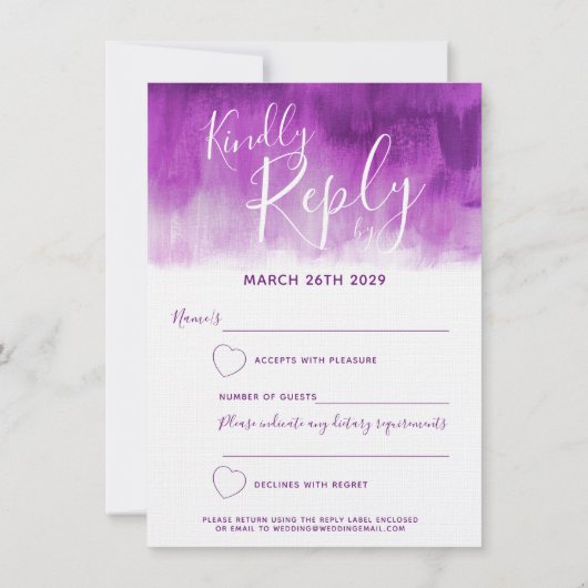 Mauve paarse abstracte kunsttrouwreactie RSVP Kaart (Achterkant)