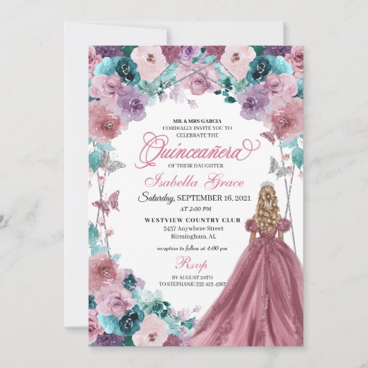 Mauve Paarse Blauwgroen Roze Zonsondergang Quincea Kaart (Voorkant)
