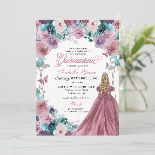 Mauve Paarse Blauwgroen Roze Zonsondergang Quincea Kaart (Staand voorkant)