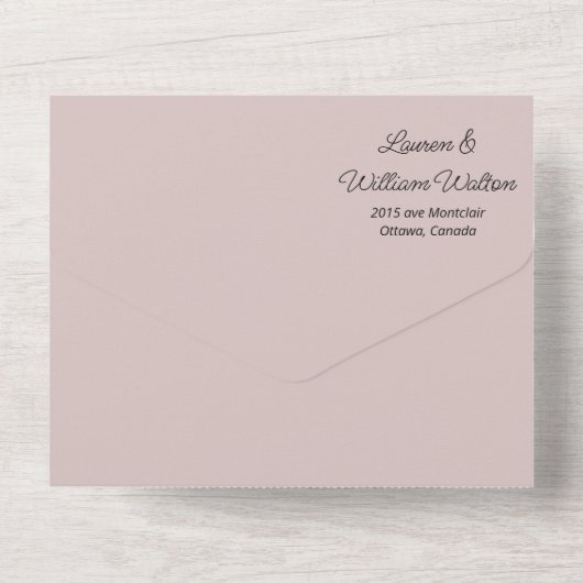 Mauve paarse blush floral all in one uitnodiging (Achterkant)