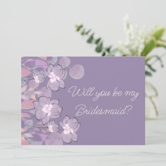 Mauve paarse blush floral be bridesmaid proposal kaart (Staand voorkant)