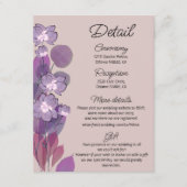 Mauve paarse blush floral bruiloft details informatiekaartje (Voorkant)