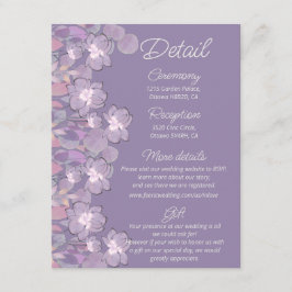 Mauve paarse blush floral bruiloft details informatiekaartje