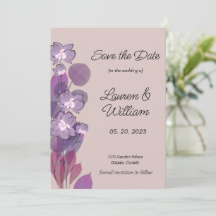 Mauve paarse blush floral save the date