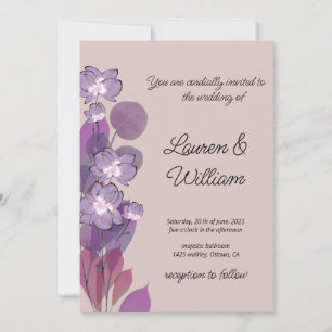 Mauve paarse blush florale bruiloft kaart