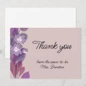 Mauve paarse blush florale waterverf bedankkaart (Voorkant / Achterkant)
