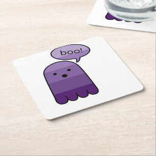 Mauve Paarse Boo Ghost Vierkante Papier Onderzette Kartonnen Onderzetters