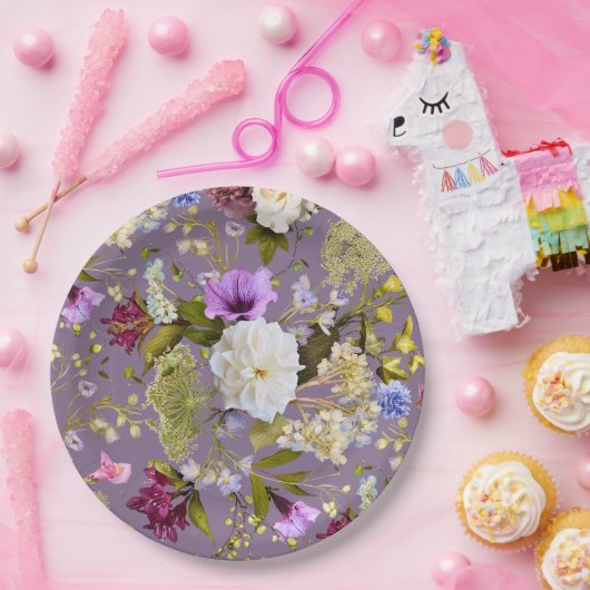 Mauve Paarse bruiloft echte bloemen Papieren Bordje (Feest)