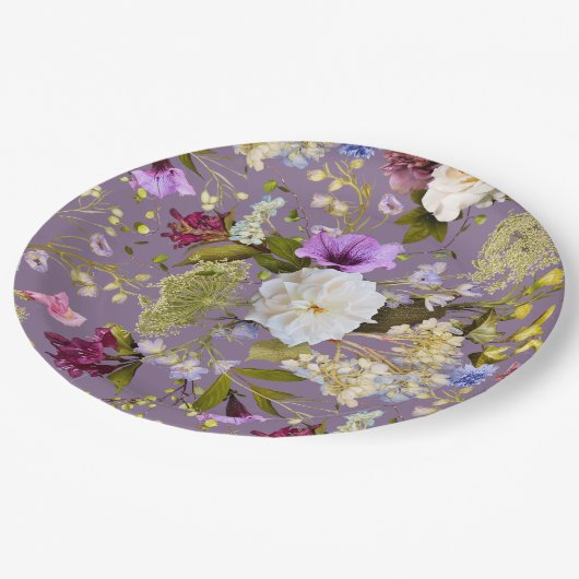 Mauve Paarse bruiloft echte bloemen Papieren Bordje (Gekanteld)