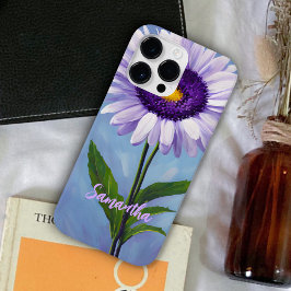  Mauve Paarse Daisy Oil Painting Monogrammed Case-Mate iPhone 14 Pro Max Hoesje