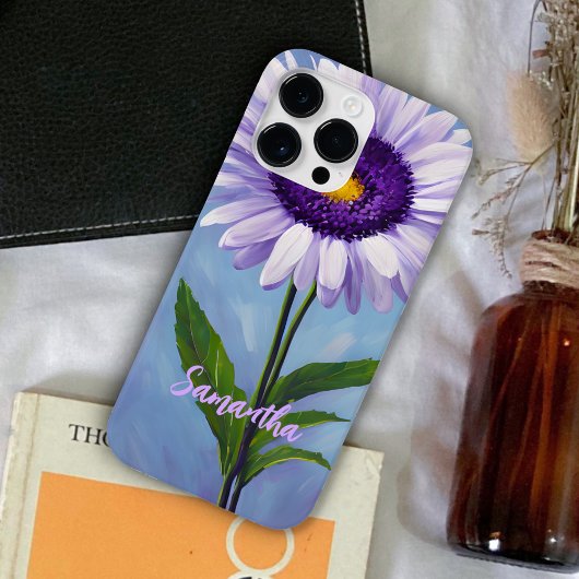  Mauve Paarse Daisy Oil Painting Monogrammed Case-Mate iPhone Case