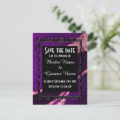 Mauve paarse damast en zwart de datum opslaan aankondigingskaart (Staand voorkant)