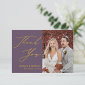 Mauve Paarse Elegant Gold Script Modern Weddenscha Bedankkaart (Staand voorkant)