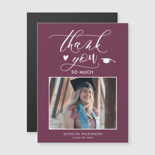 Mauve Paarse Elegant Script Afstuderen Dank u (Voorkant / Achterkant)