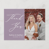 Mauve Paarse Elegant Script Chic Wedding Dank u Briefkaart (Voorkant)