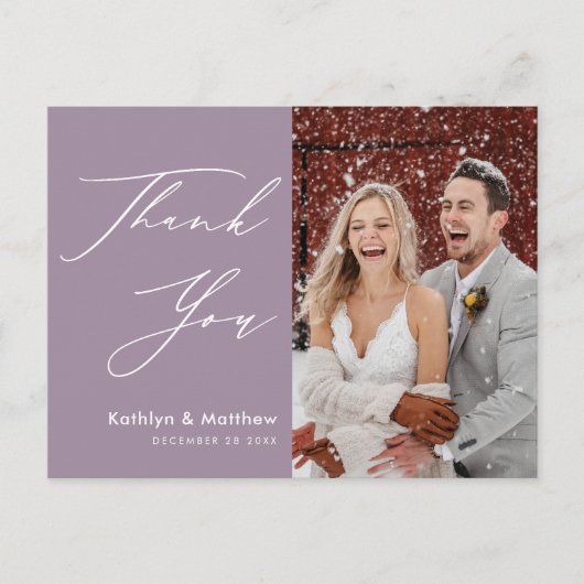 Mauve Paarse Elegant Script Chic Wedding Dank u Briefkaart (Voorkant)