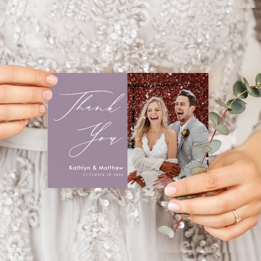 Mauve Paarse Elegant Script Chic Wedding Dank u Briefkaart