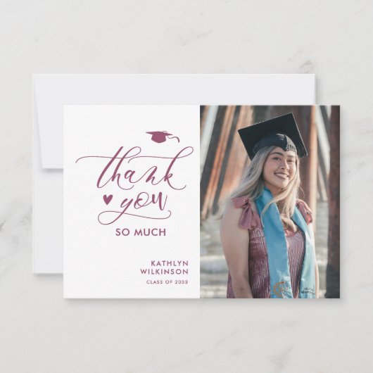 Mauve Paarse Elegant Script Minimalist Afstuderen Bedankkaart (Voorkant)
