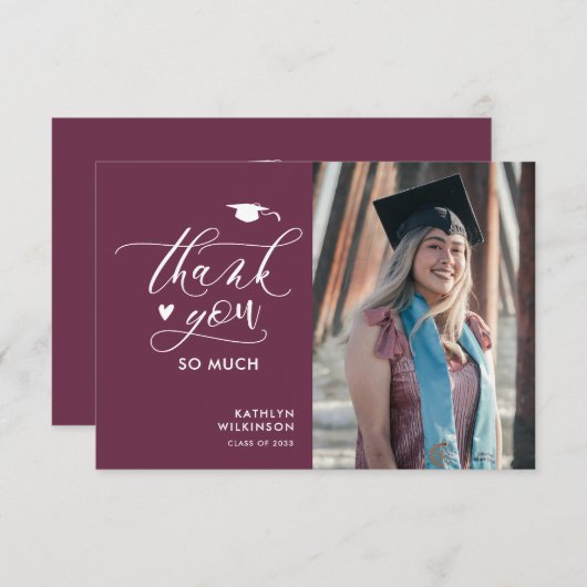 Mauve Paarse Elegant Script Minimalist Afstuderen Bedankkaart (Voorkant / Achterkant)