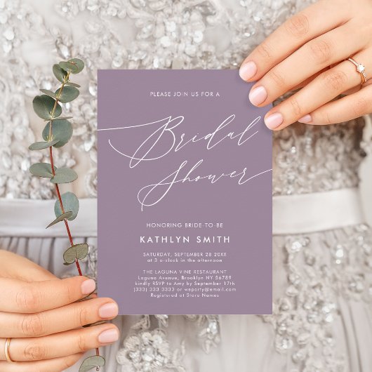 Mauve Paarse Elegant Script Moderne Vrijgezellenfe Kaart