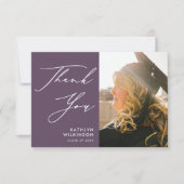 Mauve Paarse Elegant Script Photo Afstuderen Bedankkaart (Voorkant)