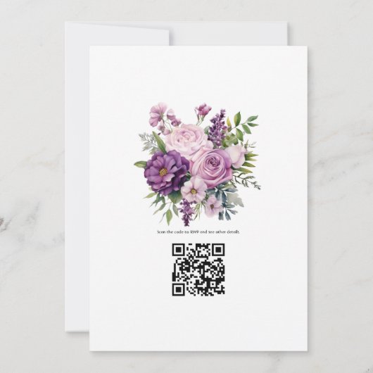 Mauve Paarse en groen bloemenbruiloft Kaart (Achterkant)