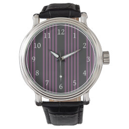 Mauve paarse en houtskool vijf strepen patroon horloge
