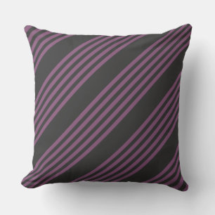 Mauve paarse en houtskool vijf strepen patroon kussen