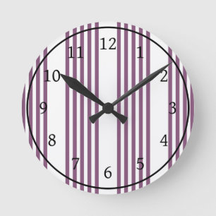 Mauve paarse en witte vijf strepen patroon ronde klok