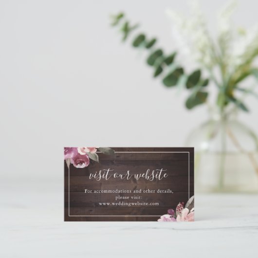 Mauve paarse floral rustic website Tussenkaart Plaatskaartje (Staand voorkant)