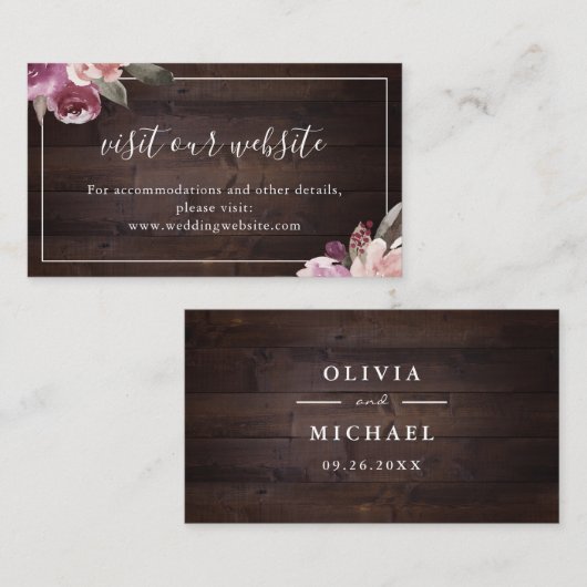 Mauve paarse floral rustic website Tussenkaart Plaatskaartje (Voorkant / Achterkant)