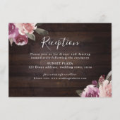 Mauve paarse floral rustic wood bruiloft receptie informatiekaartje (Voorkant)
