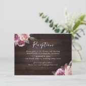 Mauve paarse floral rustic wood bruiloft receptie informatiekaartje (Staand voorkant)