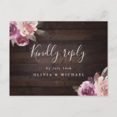 Mauve paarse floral rustic wood bruiloft rsvp uitnodiging briefkaart (Voorkant)