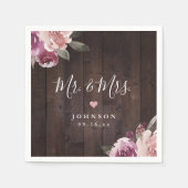 Mauve paarse floral rustic wood Mr & Mrs bruiloft Servet (Voorkant)