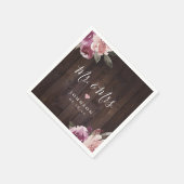 Mauve paarse floral rustic wood Mr & Mrs bruiloft Servet (Hoek)