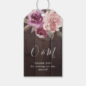 Mauve paarse floral rustige houtmonogram bruiloft cadeaulabel (Voorkant)