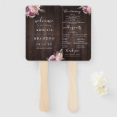 Mauve paarse floral rustige wood trouwprogramma handwaaier (Voorkant en achterkant)