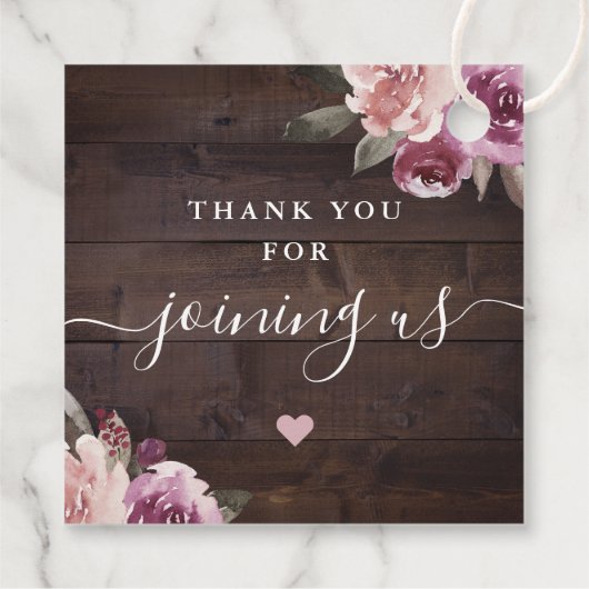 Mauve paarse floral rustiwood liefde is zoet bedankjes labels (Achterkant)