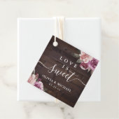 Mauve paarse floral rustiwood liefde is zoet bedankjes labels (In situ)