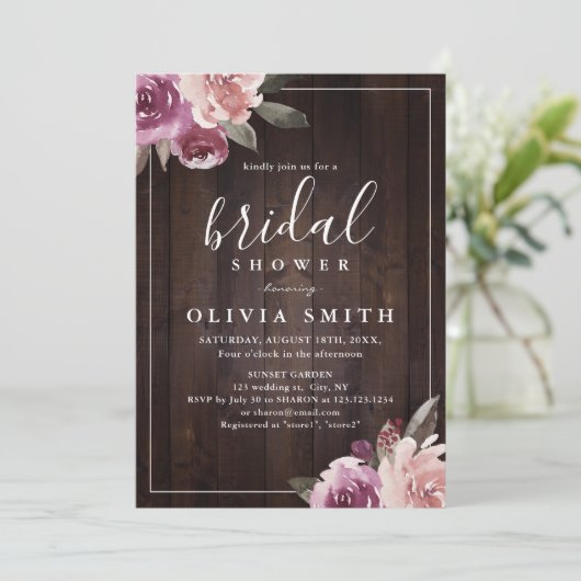 Mauve paarse floro rustige vrijgezellenfeest kaart (Staand voorkant)