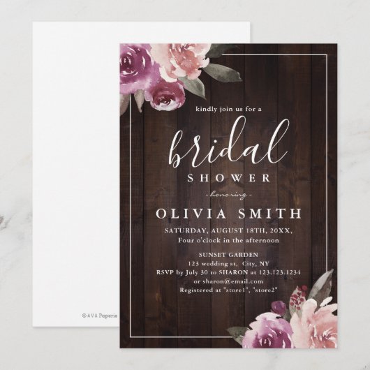 Mauve paarse floro rustige vrijgezellenfeest kaart (Voorkant / Achterkant)