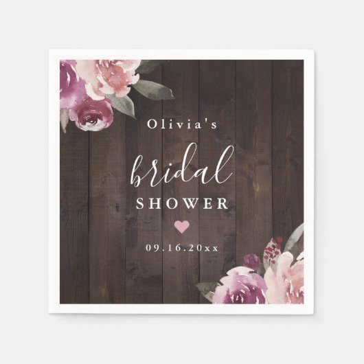 Mauve paarse floro rustige vrijgezellenfeest servet (Voorkant)