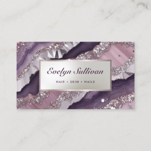 Mauve paarse glitter marmeren visitekaartje