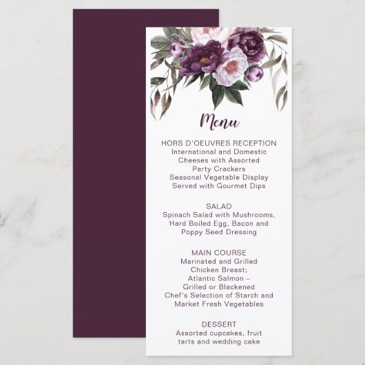 Mauve Paarse Lavendel Violet Bloemen Menu | (Voorkant / Achterkant)