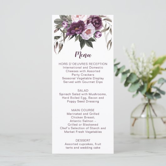 Mauve Paarse Lavendel Violet Bloemen Menu | (Staand voorkant)